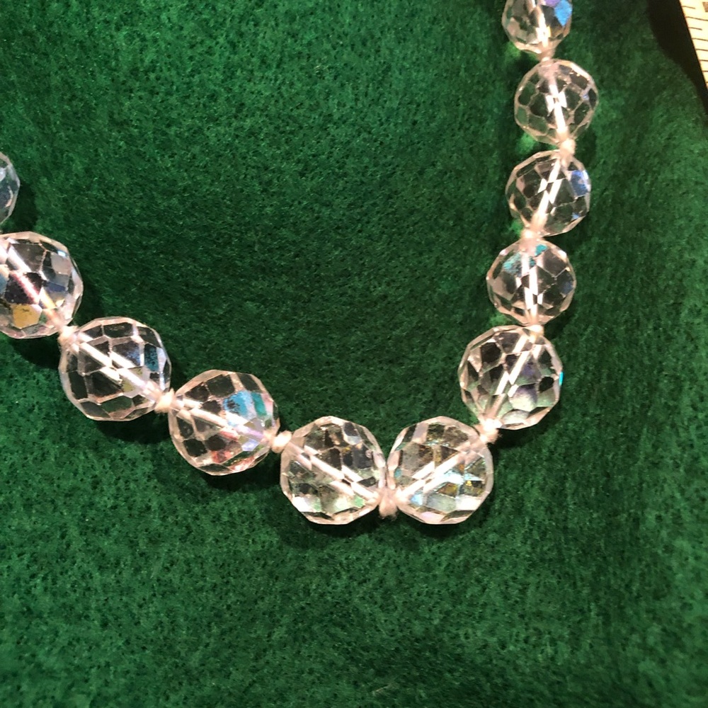 Vintage Clear Crystal Bead Necklace About 14”